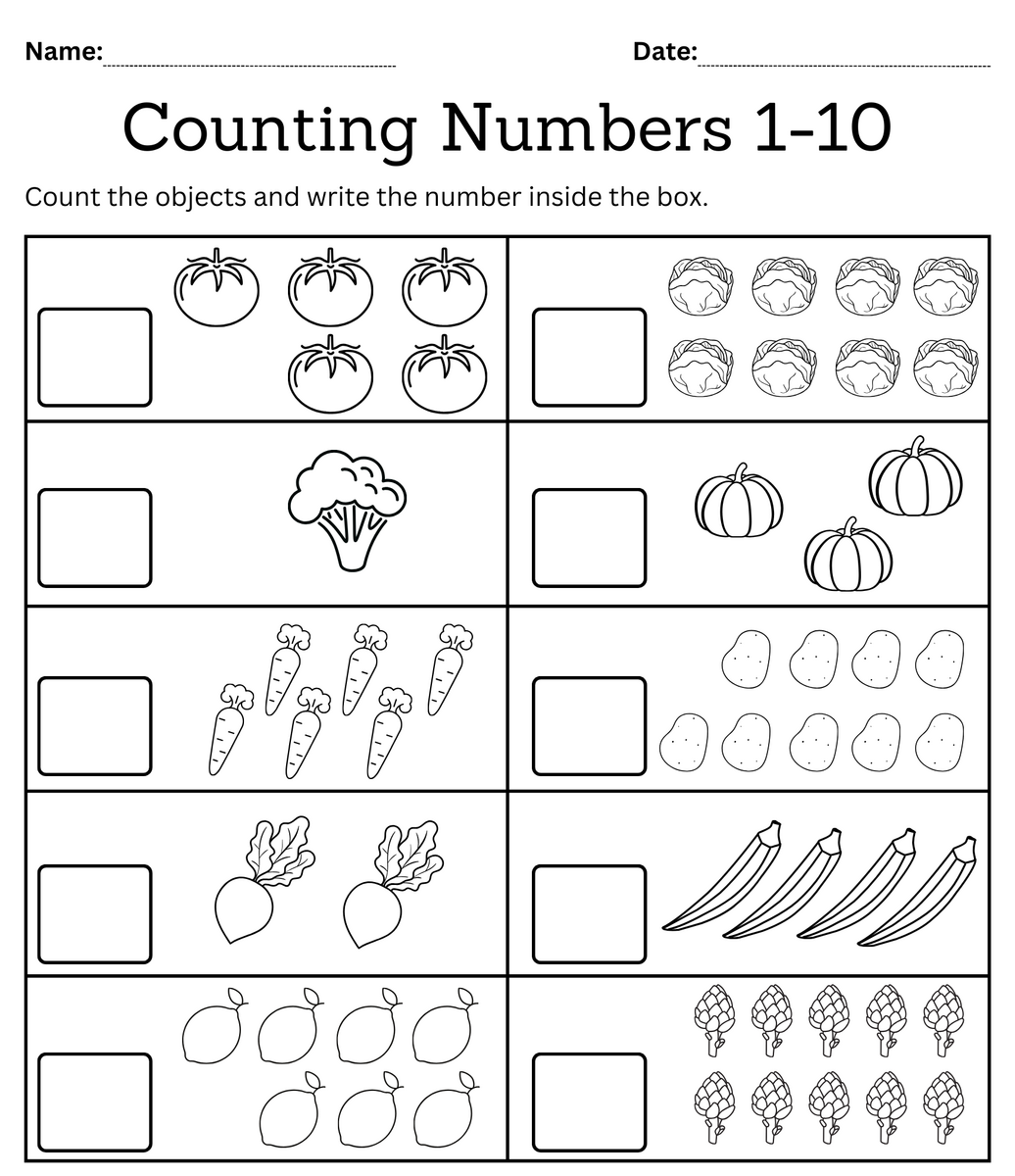 Kindergarten Math Counting Objects Worksheets 1 10 Black And White Made By Teachers Free Counting Objects Worksheets Teach Prints