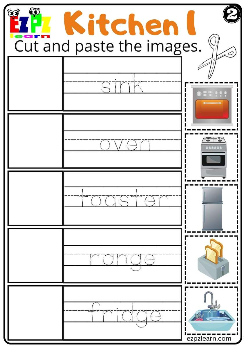 Kitchen Appliances Cut And Paste Worksheet For Homeschool And ESL PDF Download Set 2 Ezpzlearn
