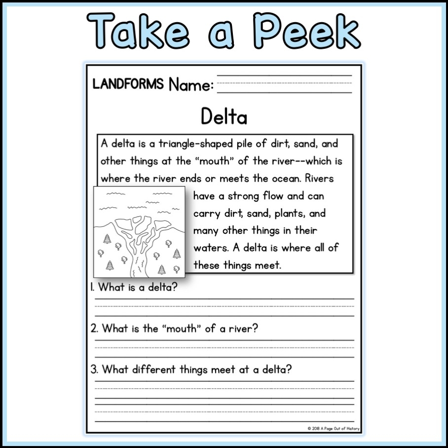 Landforms Worksheets For First Grade Printable Landform Worksheet Kindergarten Second Grade Worksheet Homeschool Landforms Worksheets Etsy