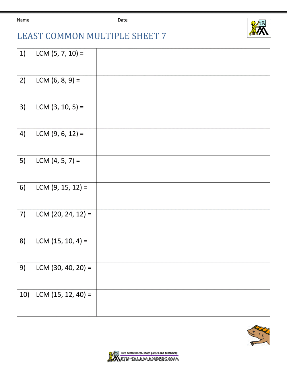 Finding Least Common Multiple Worksheet Download