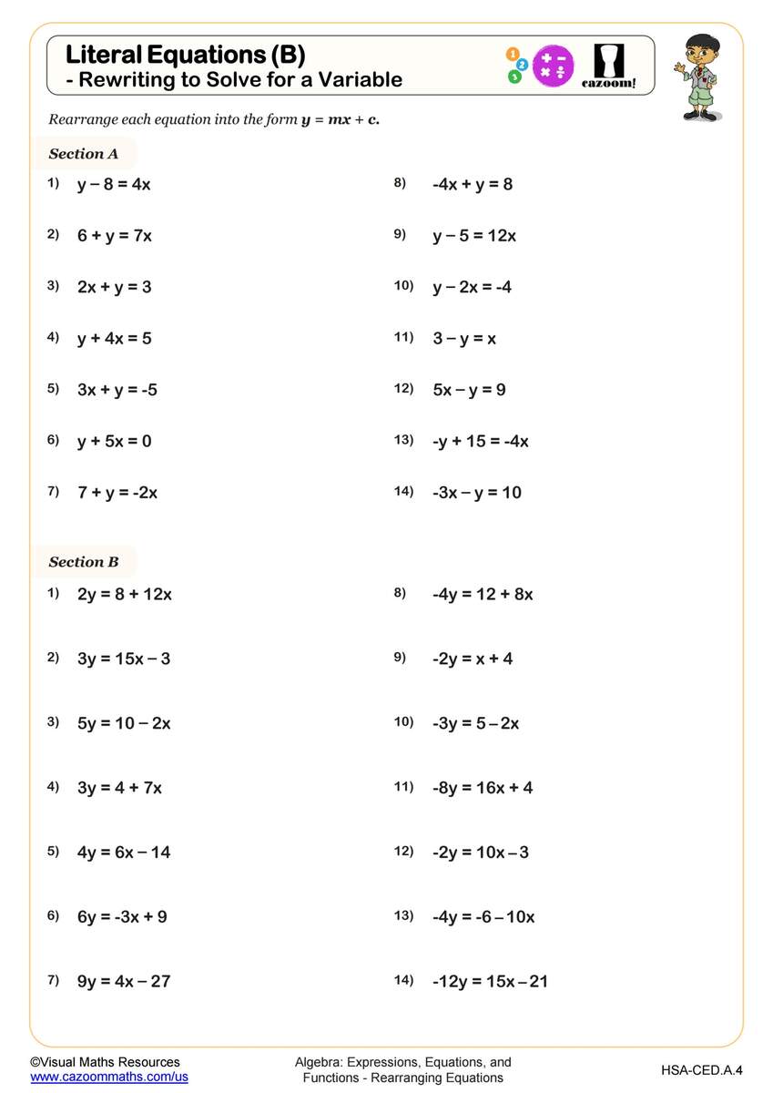 Printable 8th Grade Equations Fill In The Blanks Worksheets Download
