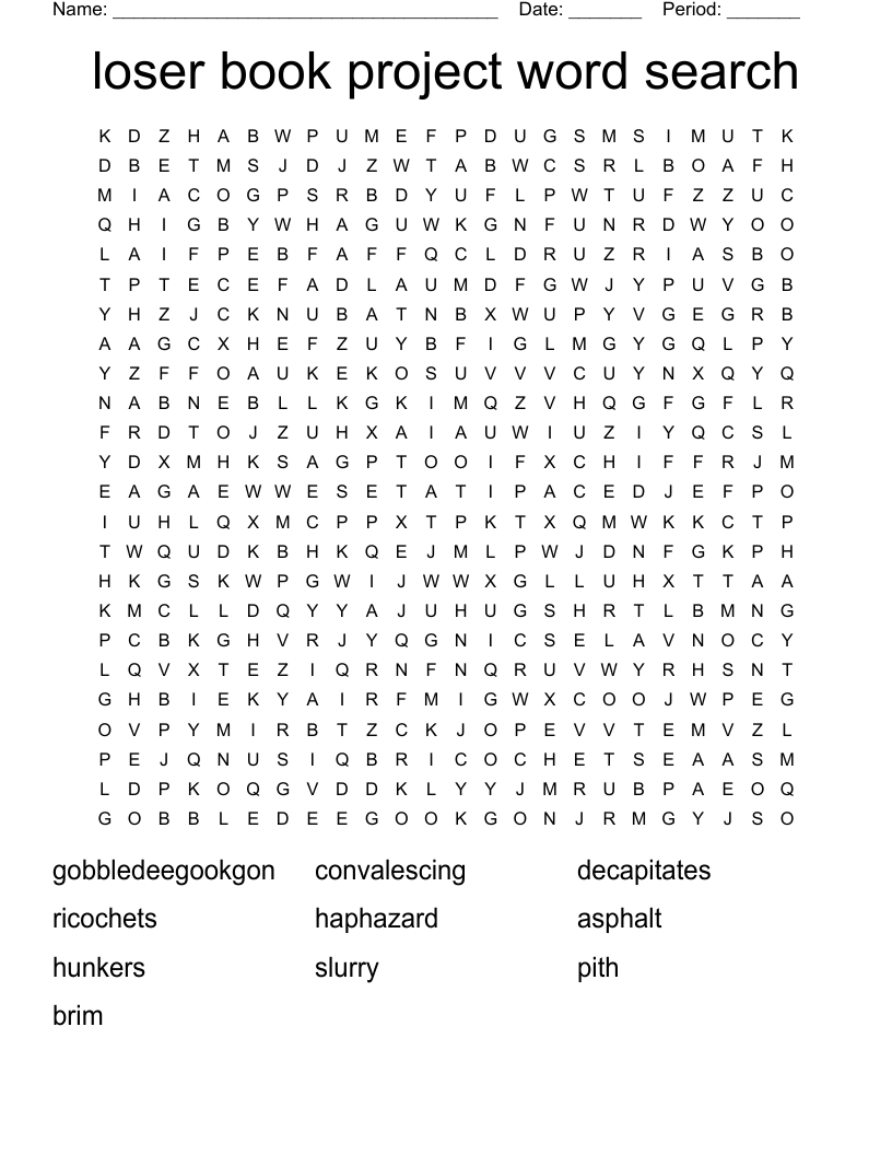 Loser Book Project Word Search WordMint