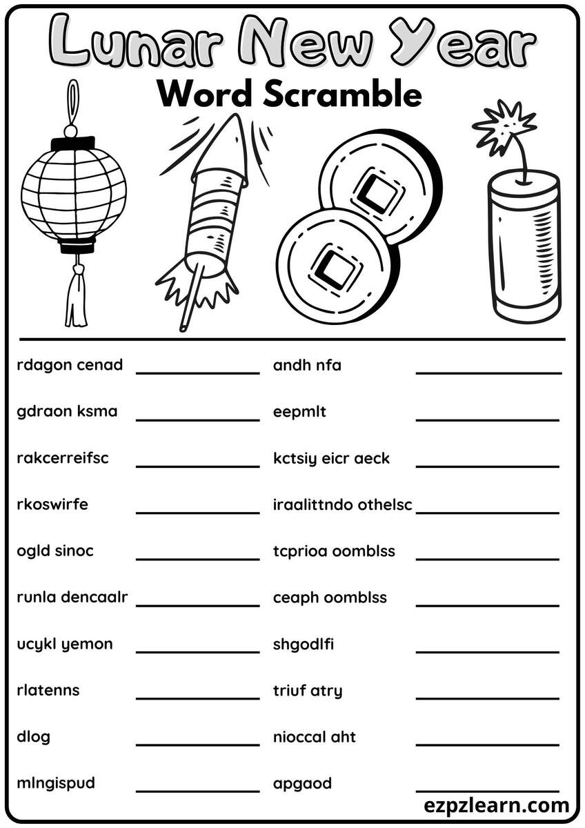 Lunar And Chinese New Year Word Scramble 20 Words Vocabulary Activity Free Printable PDF Ezpzlearn Lunar And Chinese New Year Word Scramble 20 Words Vocabulary Activity Free Printable PDF Ezpzlearn