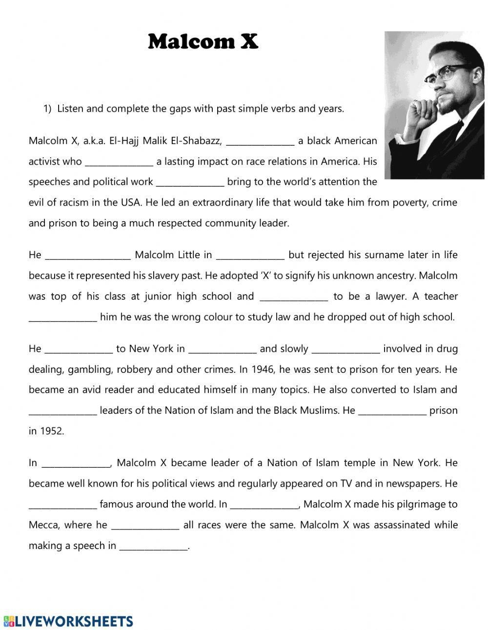 Malcom X Worksheet Worksheets Library