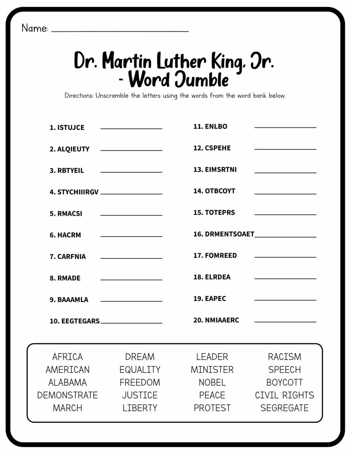 Martin Luther King Jr Worksheets Free Printables Frugal Mom Eh Martin Luther King Jr FREE Printable Word Search Worksheet