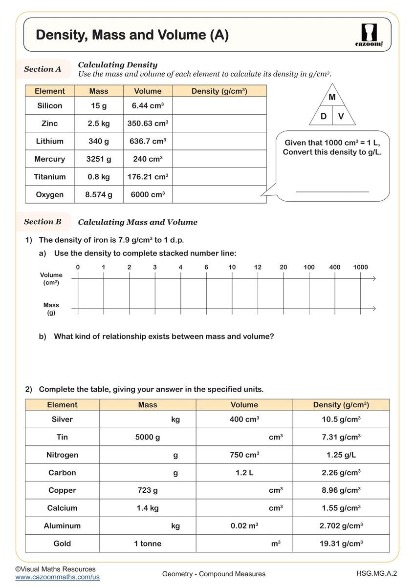 Mass Density Volume Formula FREE Teaching Resources Cazoom Math Free Printable Density Worksheets Density Of Matters Worksheets Library