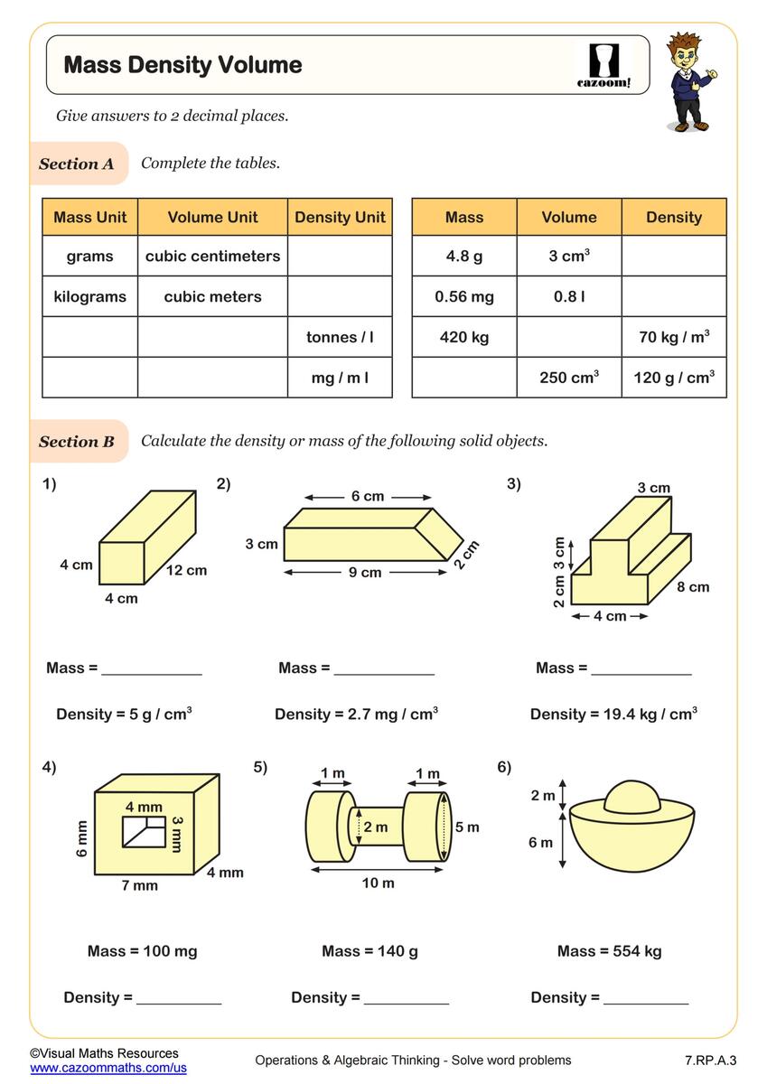 Mass Density Volume Formula FREE Teaching Resources Cazoom Math