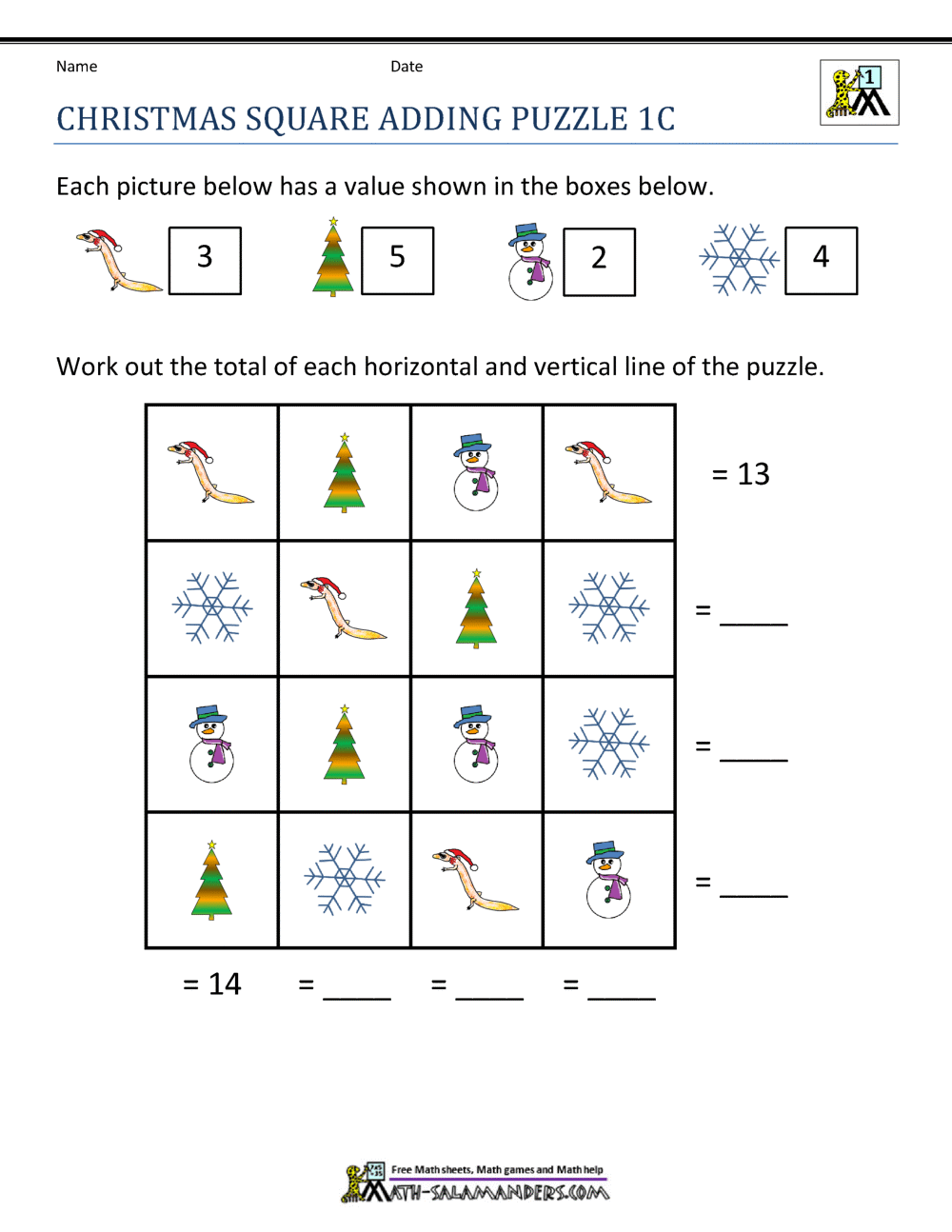 Math Christmas Worksheets PDF Free Download