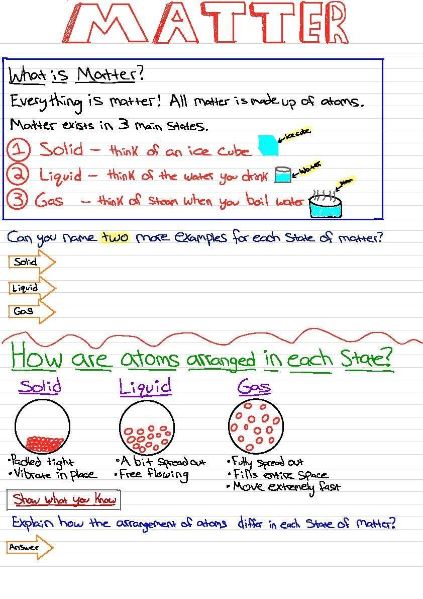 Matter Notes And Questions By Mr D And Science TPT Atoms Molecules Worksheets Free Science Tools