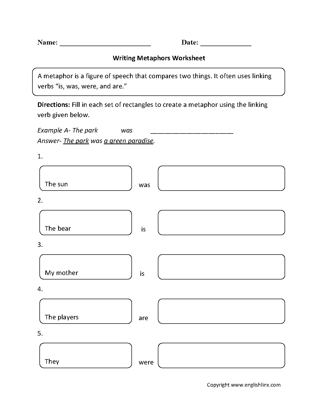 Metaphors Worksheets Free Figurative Language Practice Worksheets Library Metaphors Worksheets Worksheets Library
