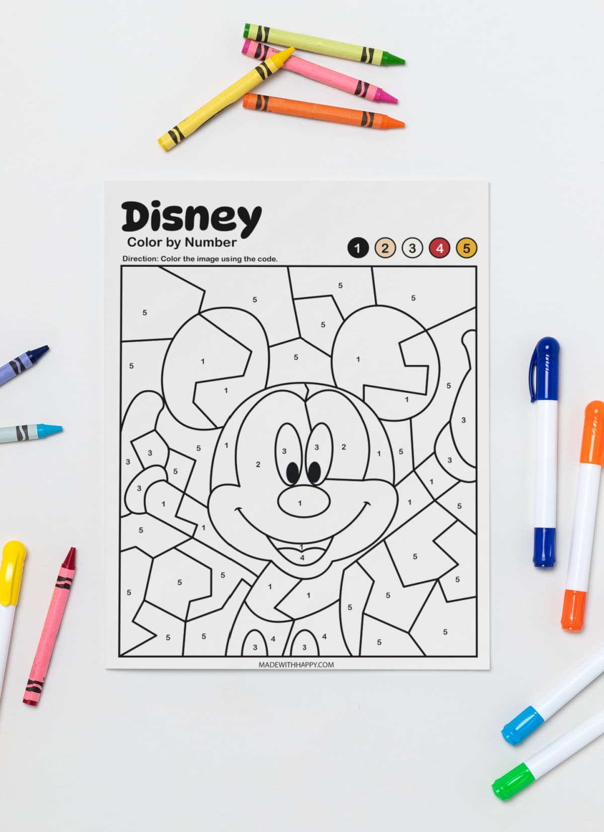 Mickey Mouse Color By Number Made With HAPPY Mickey Mouse Color By Number Printable For Preschoolers