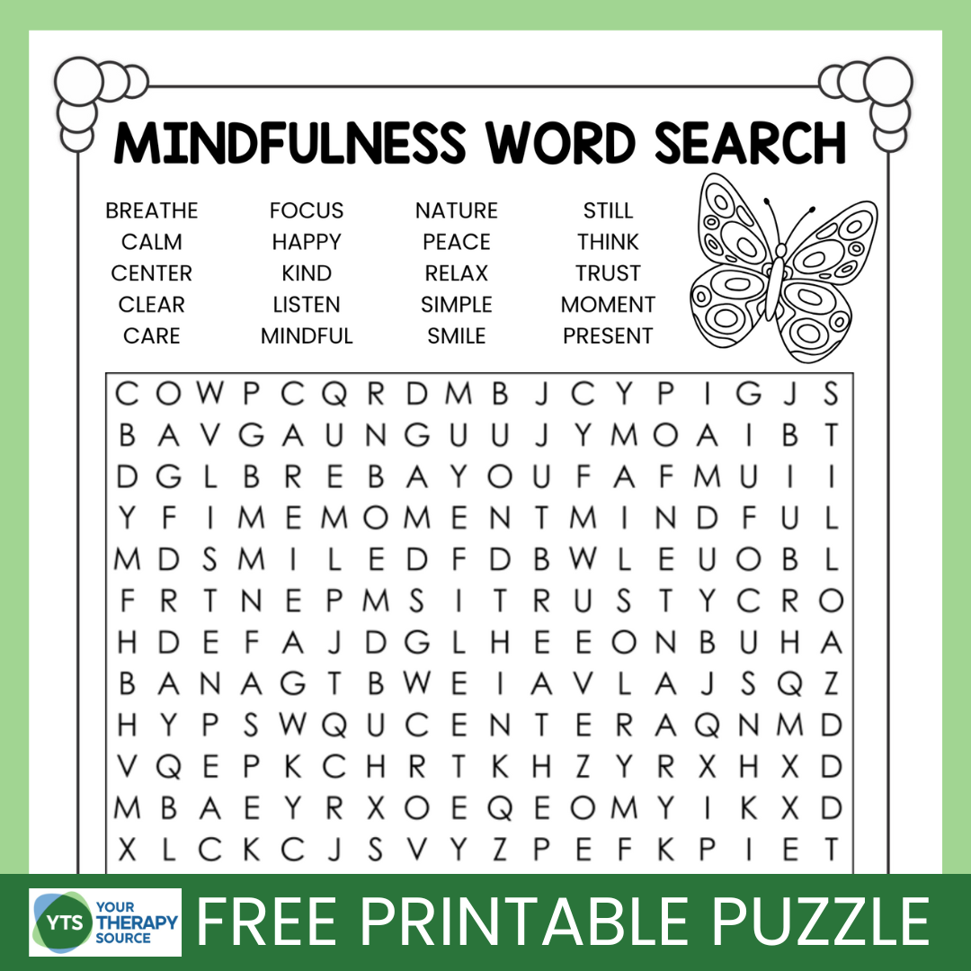 Mindfulness Word Search Puzzle Free Printable Your Therapy Source Printable Adult Word Search Puzzles Word Find Free Printables Lettering SVG Files Tools Apps