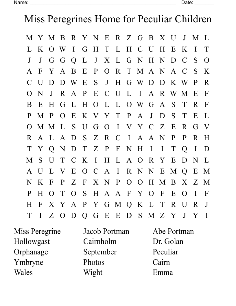 Miss Peregrin s Home For Peculiar Children Crossword WordMint