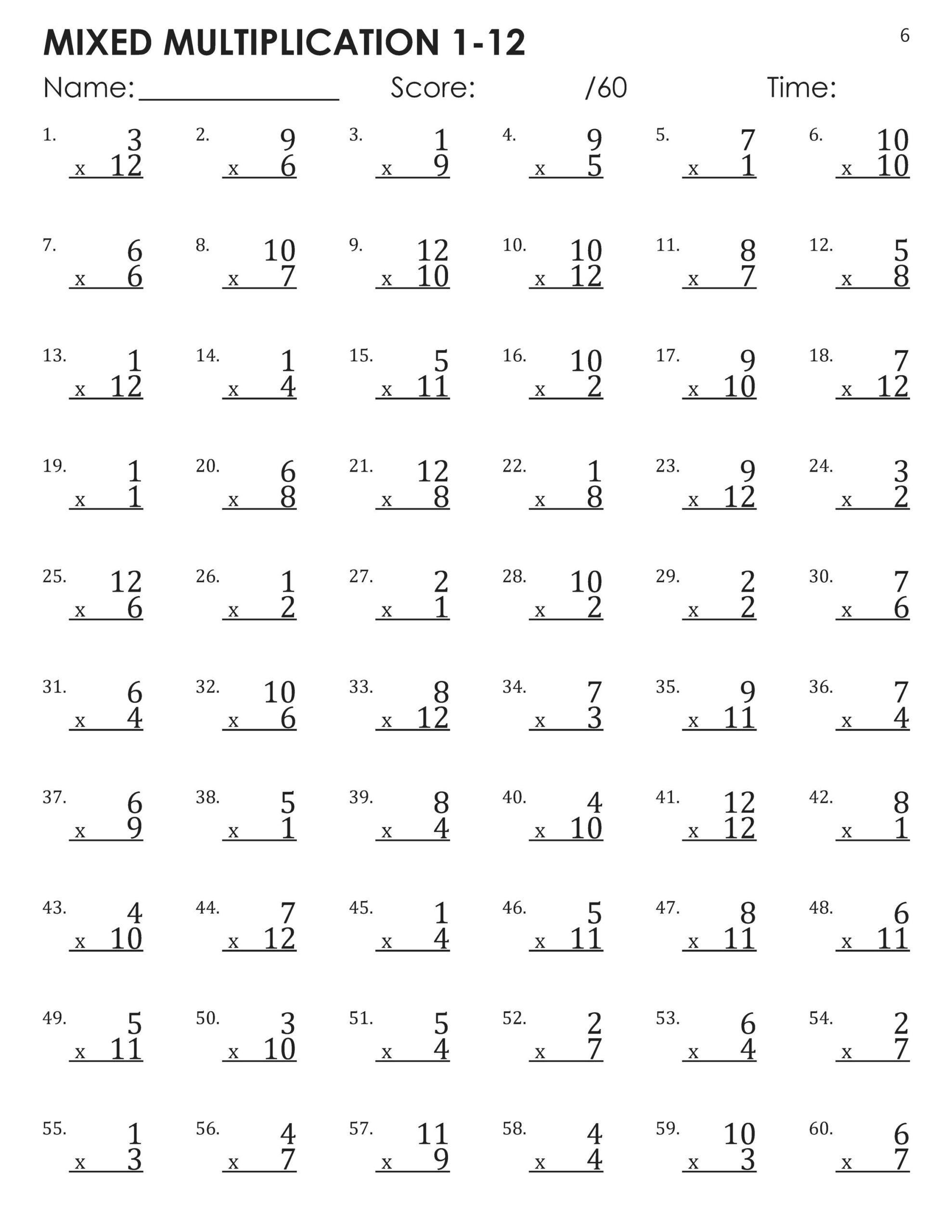 Mixed Multiplication Facts 1 12 Timed Tests Worksheets Etsy