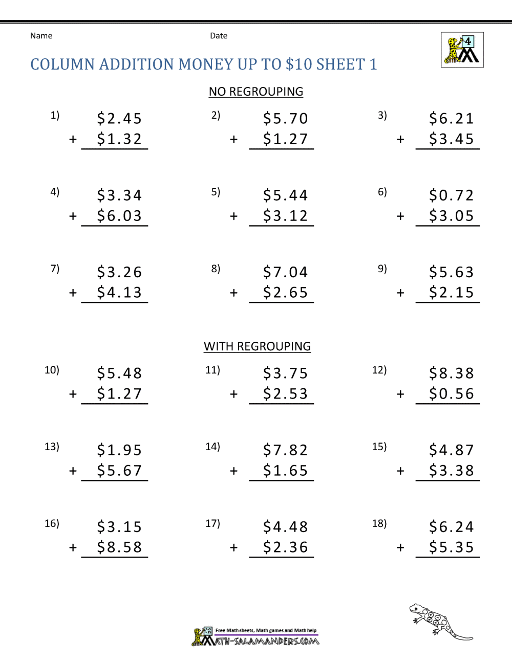 Money Addition Worksheet Collection 4th Grade Money Addition Worksheet Collection 4th Grade