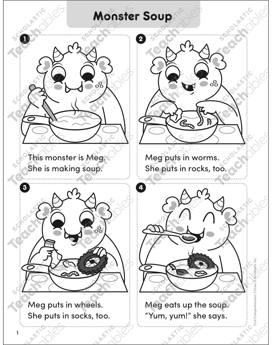 Monster Soup First Comprehension Fiction Printable Skills Sheets