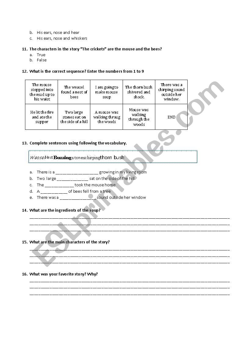 MOUSE SOUP QUIZ ESL Worksheet By Ldelvillar