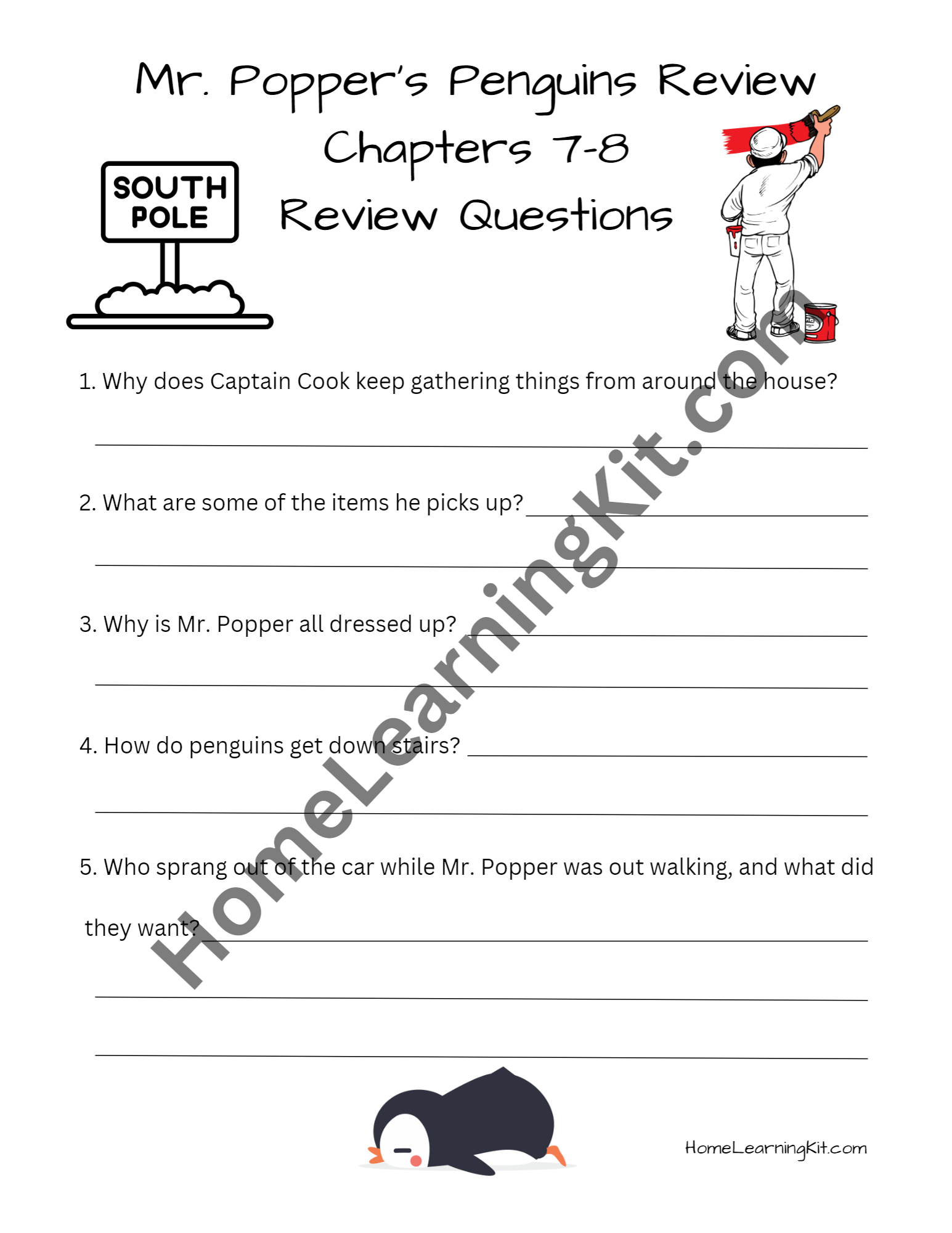 Mr Popper S Penguins Book Study Home Learning Kit