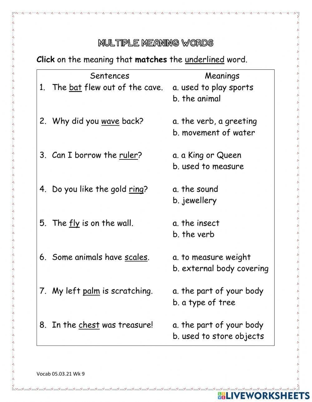 Multiple Meaning Words Worksheets Library