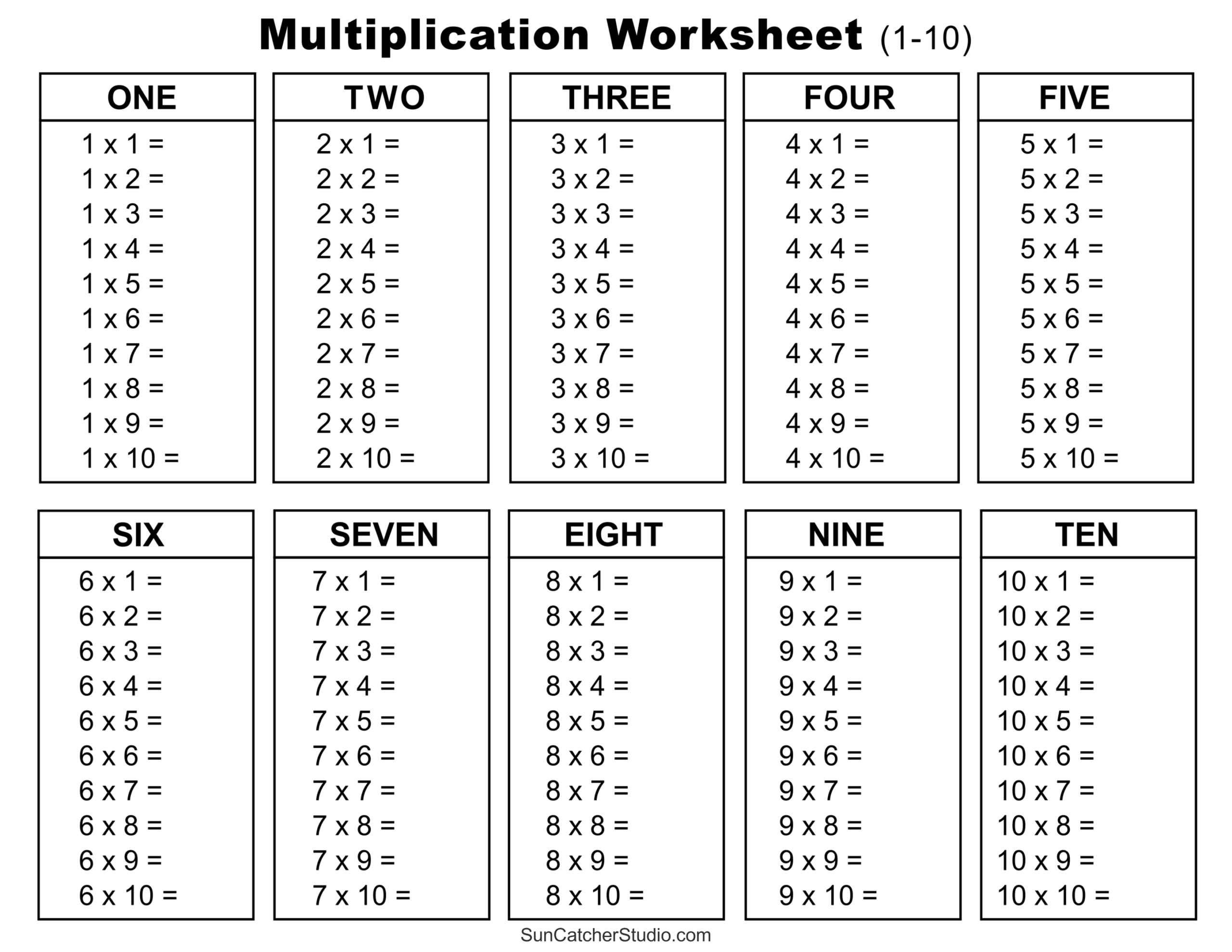 Times Tables Worksheets Circles 1 To 10 Times Tables