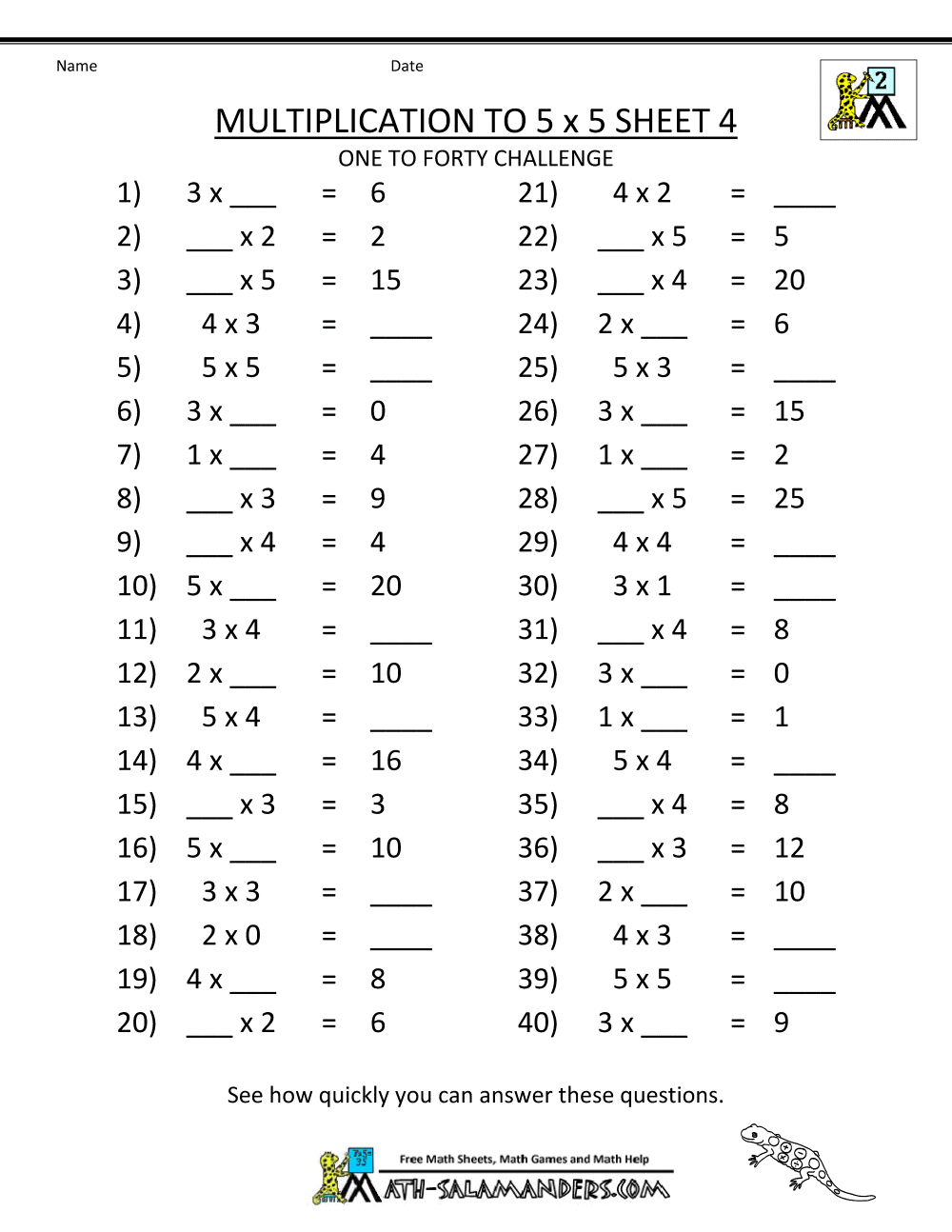 Multiplication To 5x5 Worksheets For 2nd Grade Free Printable Multiplication Worksheets 2nd Grade