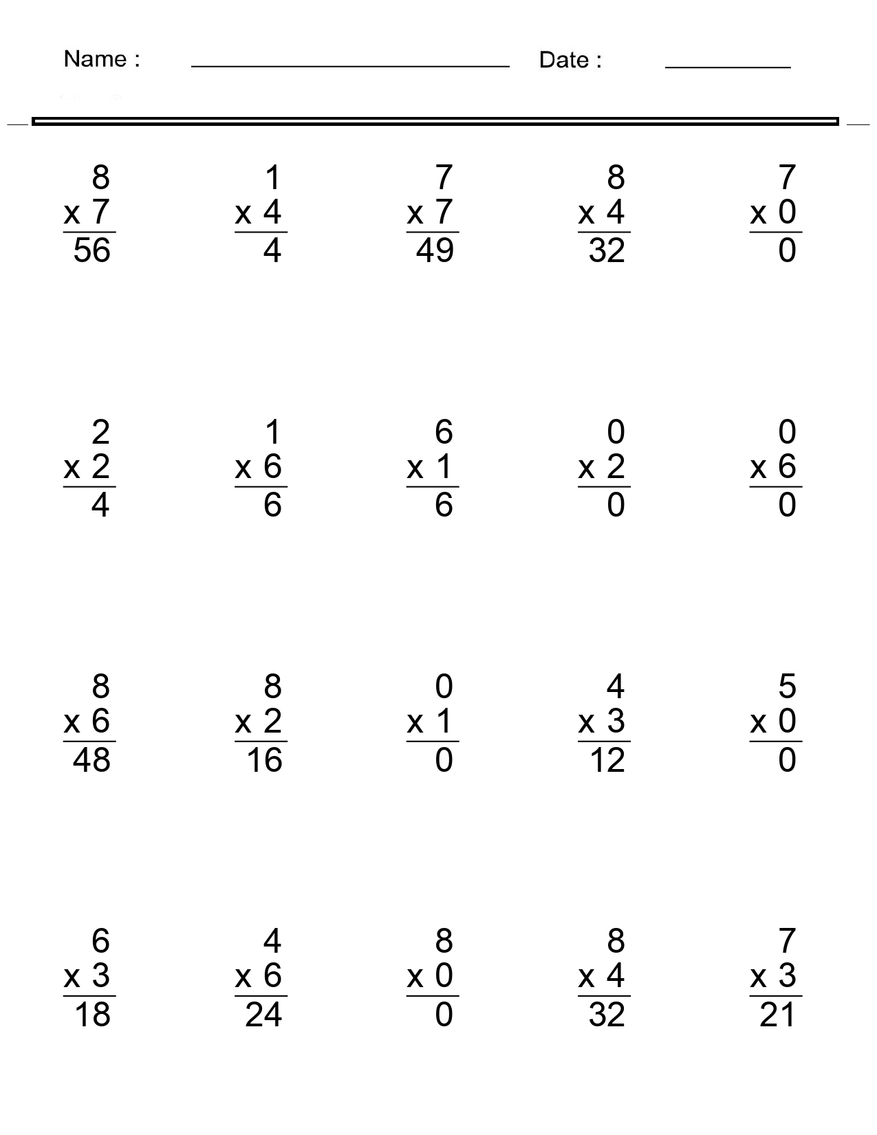 Math Multiplication Worksheets 4th Grade