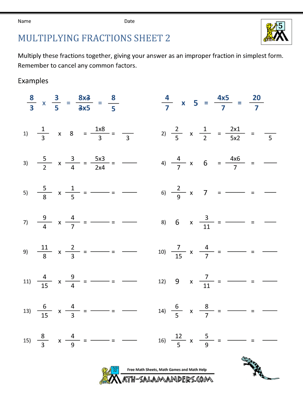 Multiplying Fractions Worksheet Multiplying Fractions Worksheet
