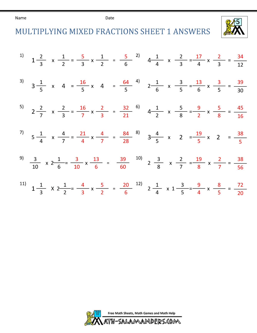 Multiplying Mixed Fractions