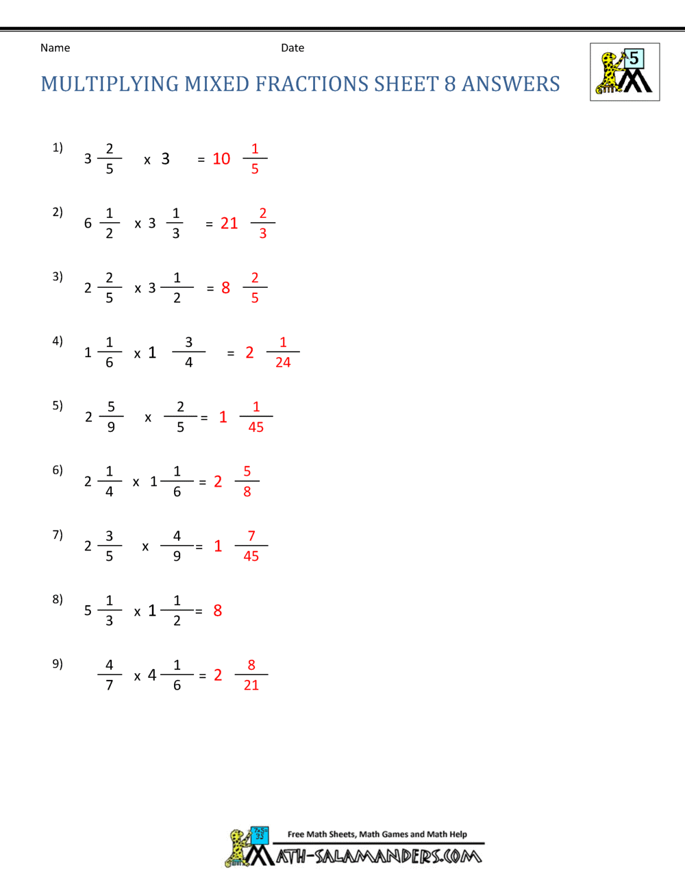 Multiplying Mixed Fractions