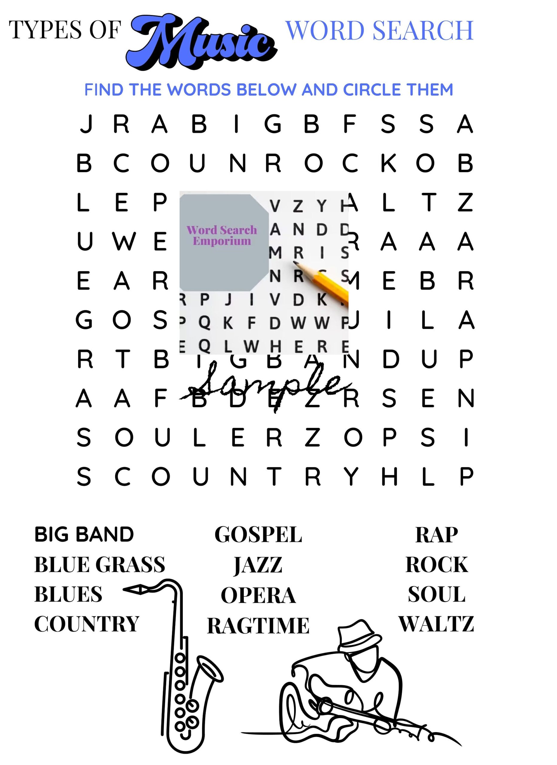 Music Genres Word Search Puzzle Printable PDF Game Etsy Music Genres Word Search Puzzle Printable PDF Game Etsy