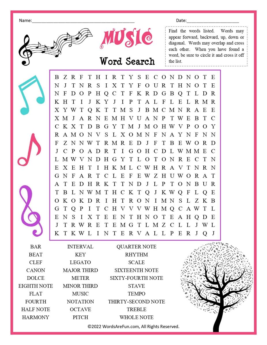 Music Word Search For Kids Free Printable Music Genres Word Search