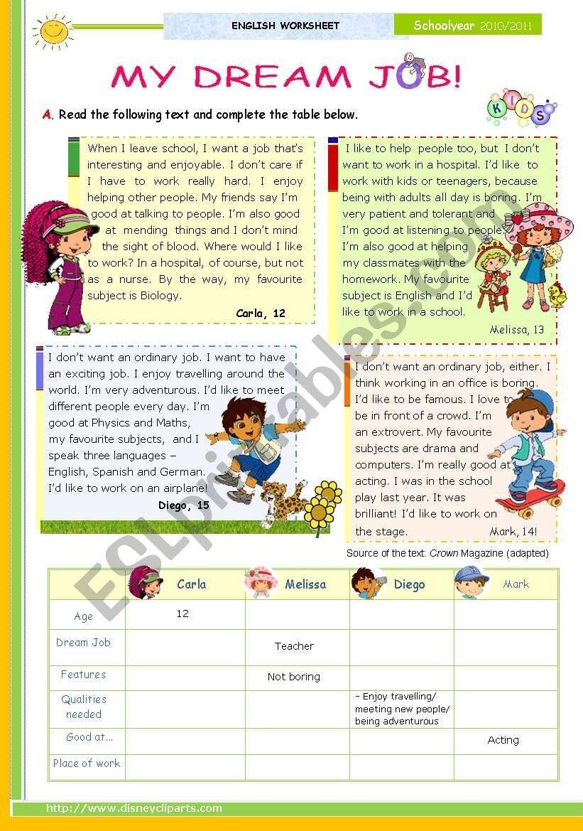 Dream Job ESL Worksheet By Susaninha