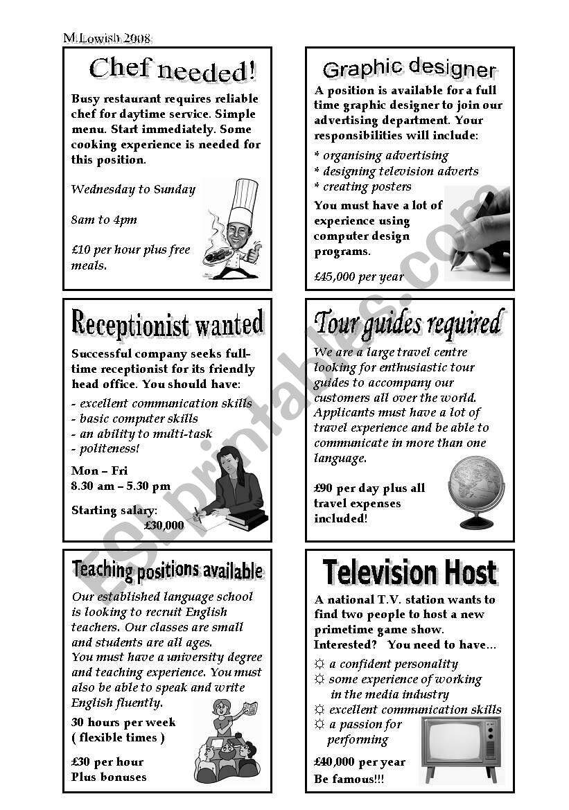 Newspaper Job Advertisements ESL Worksheet By Angryparrot Classifieds Gorham Weekly