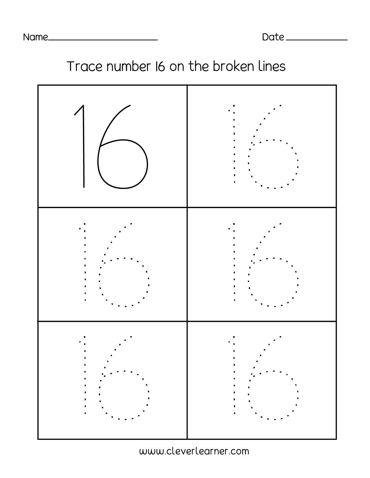Number 16 Writing Counting And Identification Printable Worksheets For Children FREE Printable Number 16 Tracing Worksheets