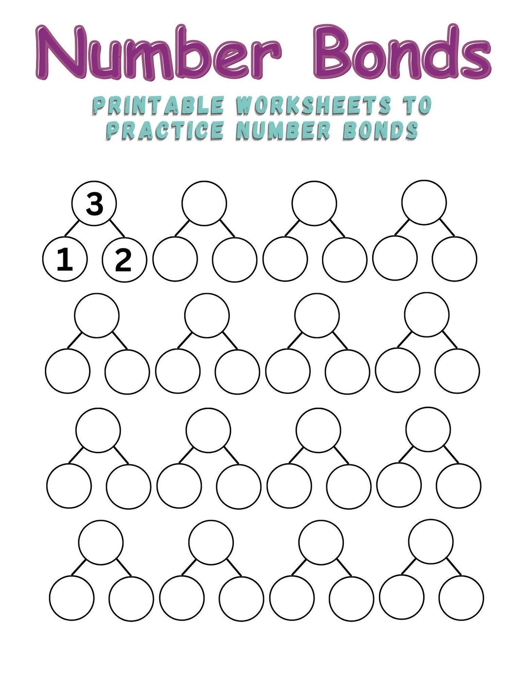 Number Bonds Blank Worksheets Kindergarten First Second Grade Math Homeschool Printable Tutor Arithmetic Common Core Instant Download Etsy Number Bond Template Free Printables Superstar Worksheets
