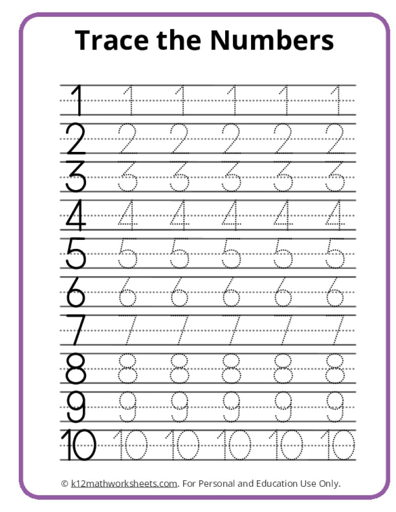 Tracing Numbers 1 10