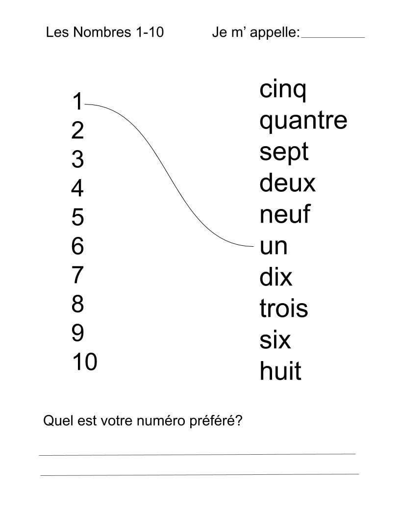 Numbers 1 10 In French Printable With A Worksheet Etsy
