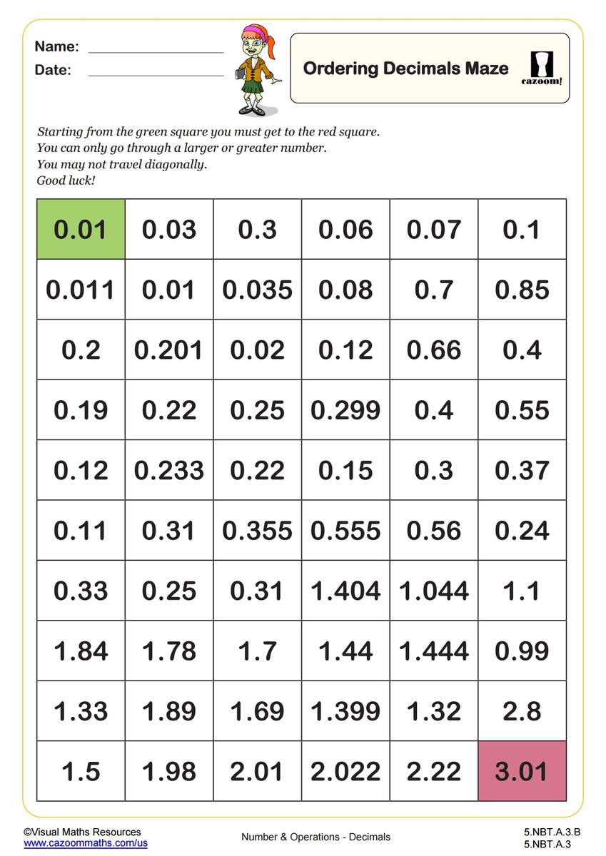 Ordering Decimals Maze Fun And Engaging 5th Grade PDF Worksheets Cazoom Math Ordering Decimals Maze Fun And Engaging 5th Grade PDF Worksheets Cazoom Math