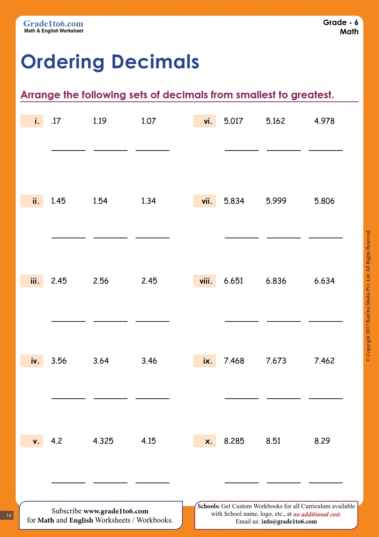 Ordering Decimals Worksheets Up To 3dp Grade1to6 Ordering Decimals Worksheets Up To 3dp Grade1to6