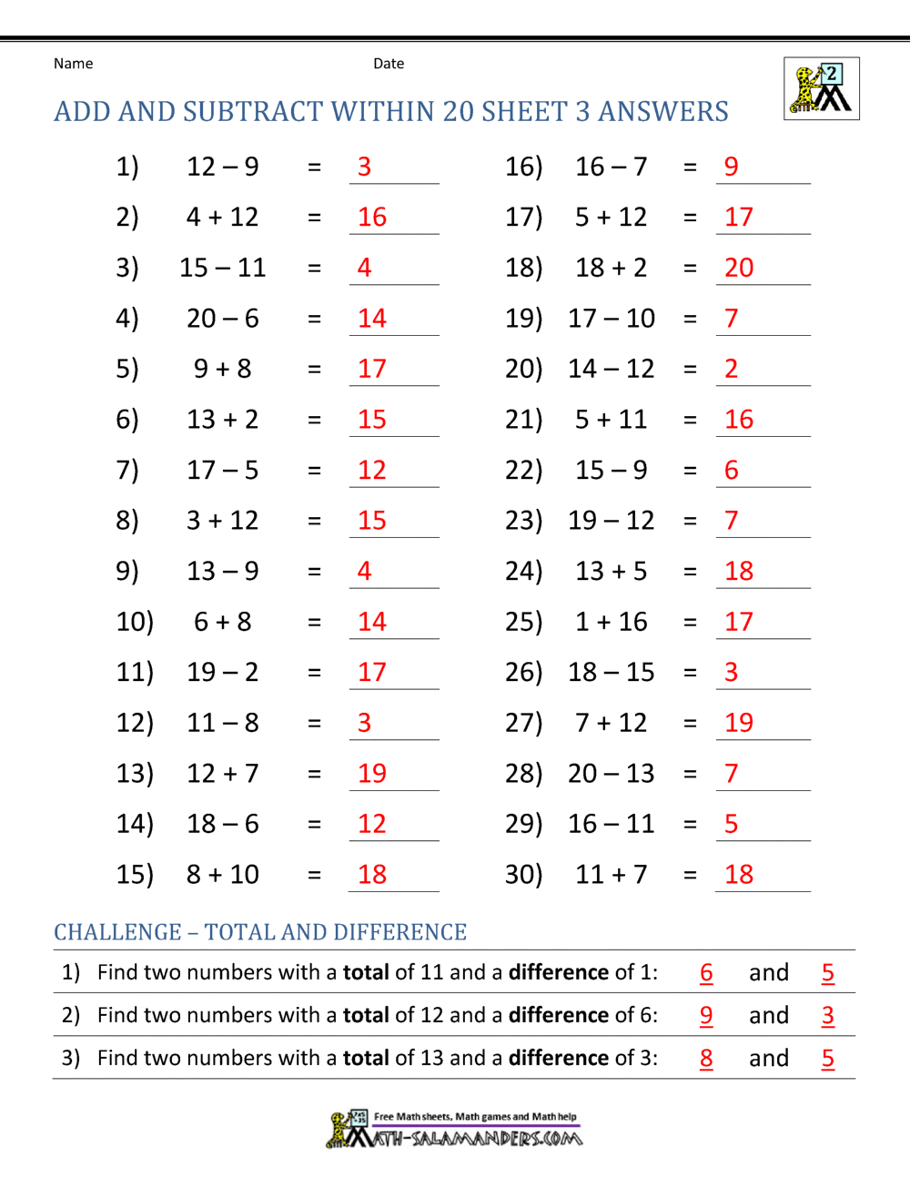 Our Add And Subtract Within 20 Worksheets Worksheets Library