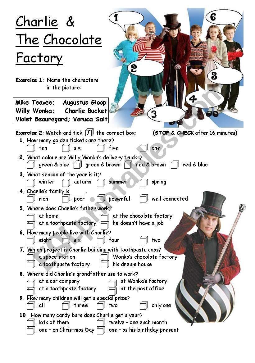 PART 1 4 Charlie The Chocolate Factory Movie Worksheet ESL Worksheets Library