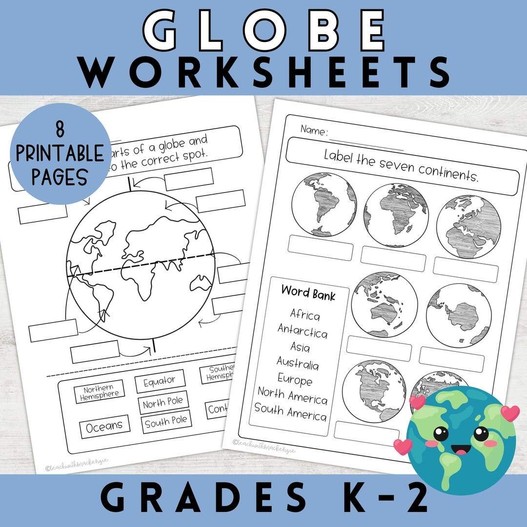 Parts Of A Globe Worksheets For First Grade Printable Globe Worksheet Kindergarten Second Grade Worksheet Homeschool Globe Worksheets Etsy