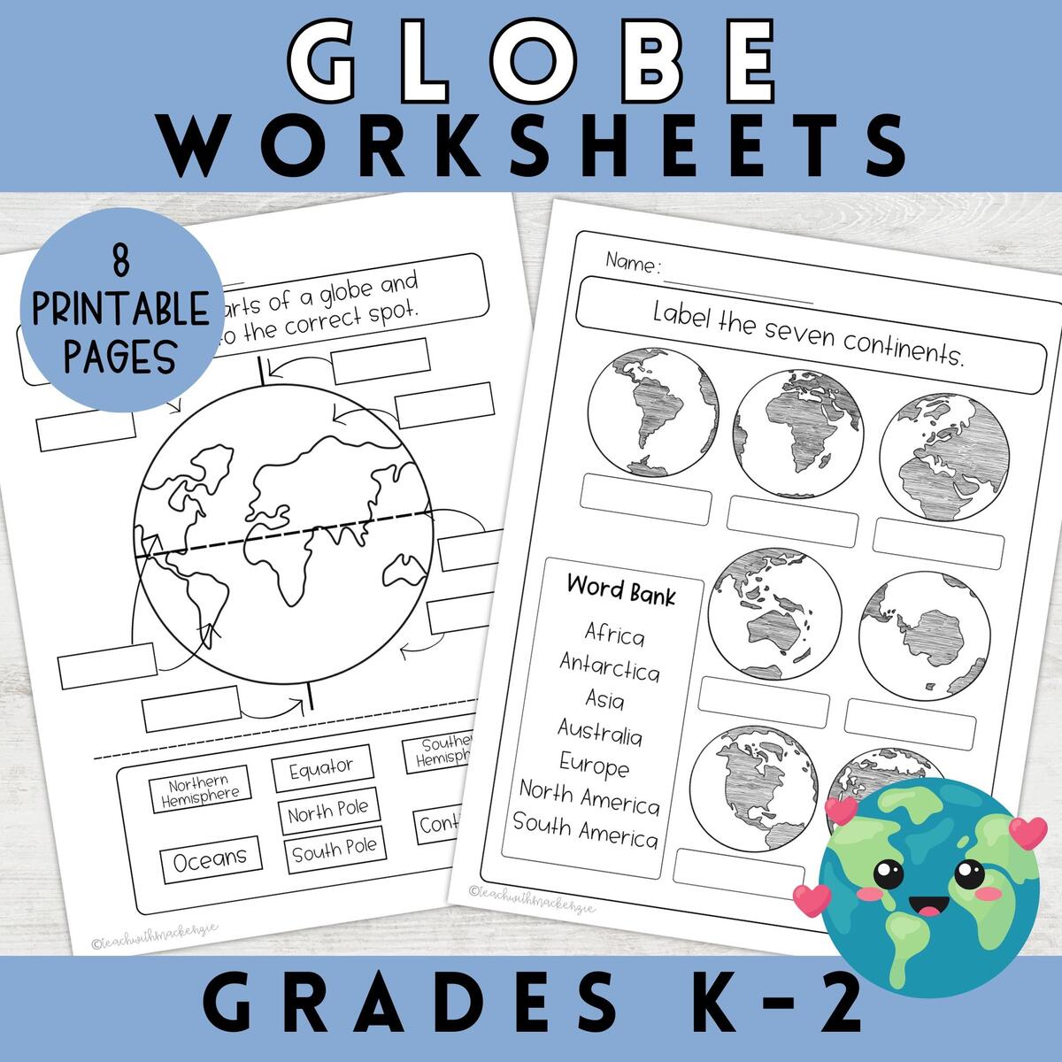 Parts Of A Globe Worksheets For First Grade Printable Globe Worksheet Kindergarten Second Grade Worksheet Homeschool Globe Worksheets Etsy