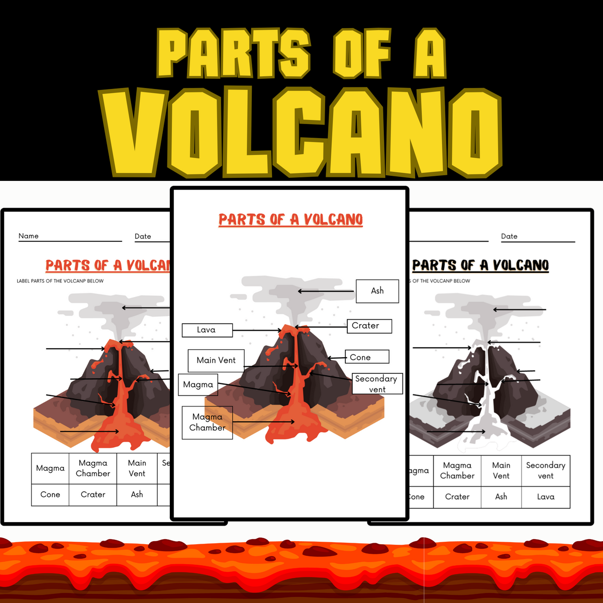 Parts Of A Volcano Worksheets Labeling Diagram Cut Paste Description Made By Teachers Volcano Volcano Printable Set Volcano Facts Instant Download Digital Download Kids Worksheet STEM Kid S Workbook Etsy