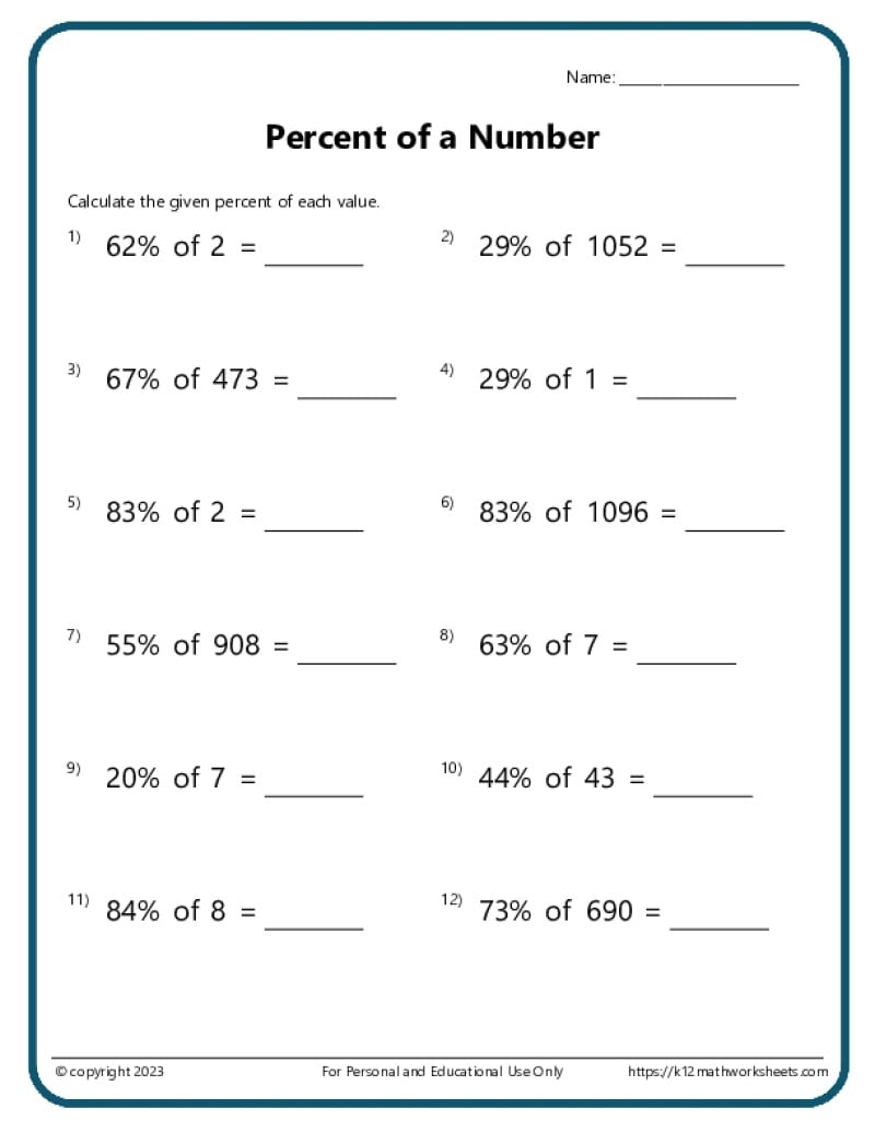 Percents Of An Amount B Worksheet Fun And Engaging Printable PDF 6th Grade Number And Operation Worksheet Cazoom Math