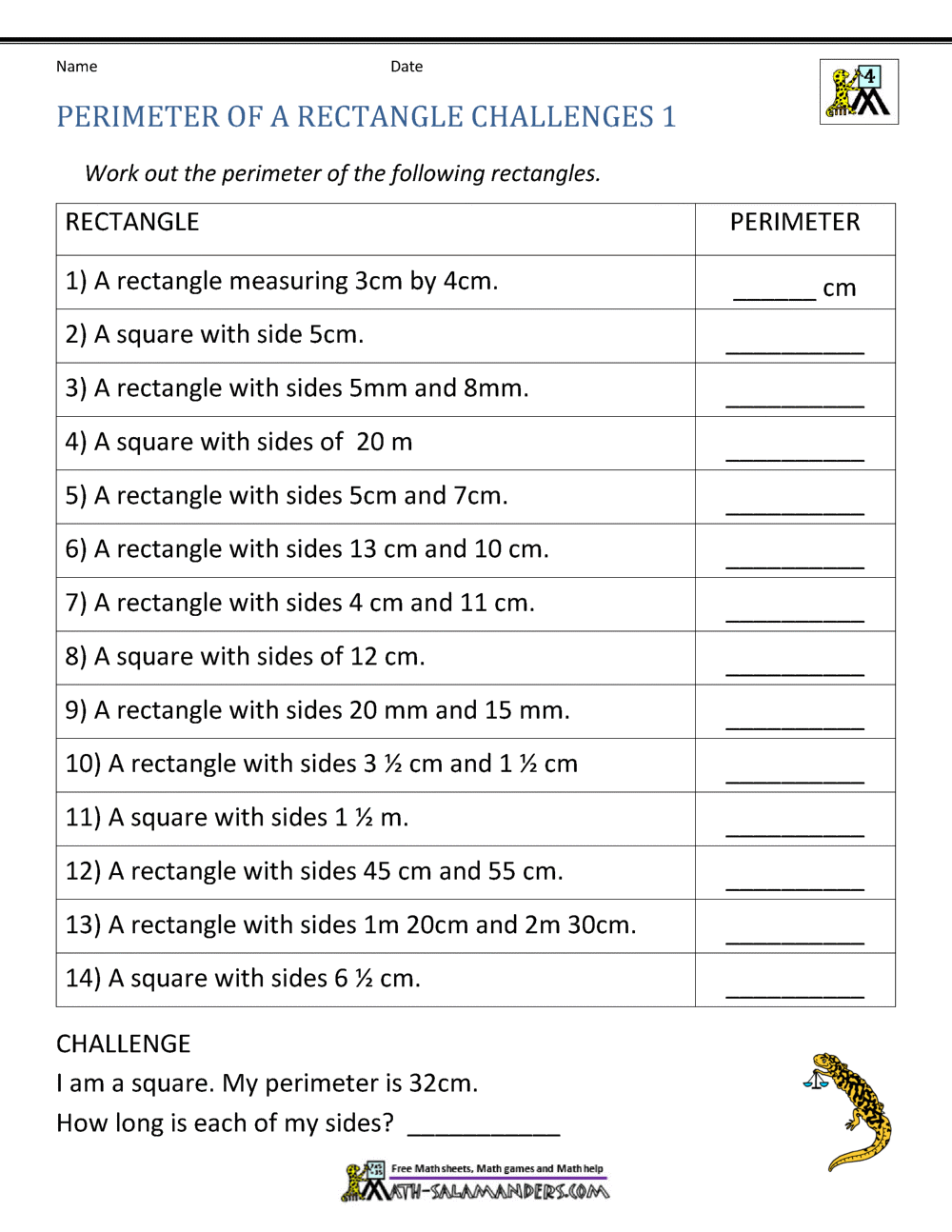 Perimeter Of Different Shapes Worksheet