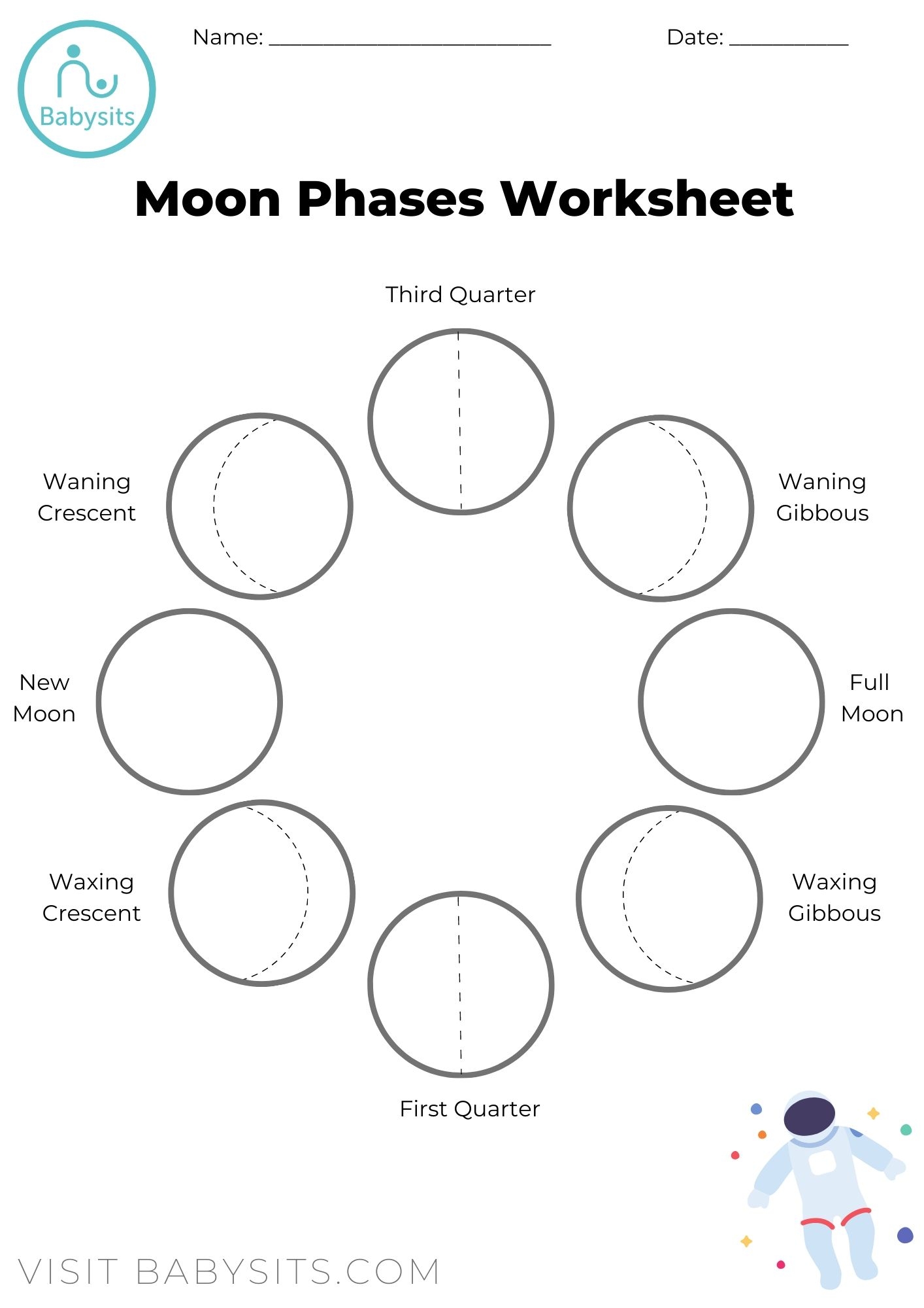 Phases Of The Moon Space Crafts For Kids With Moon Phases Worksheet Moon Phases Free Worksheet SKOOLGO