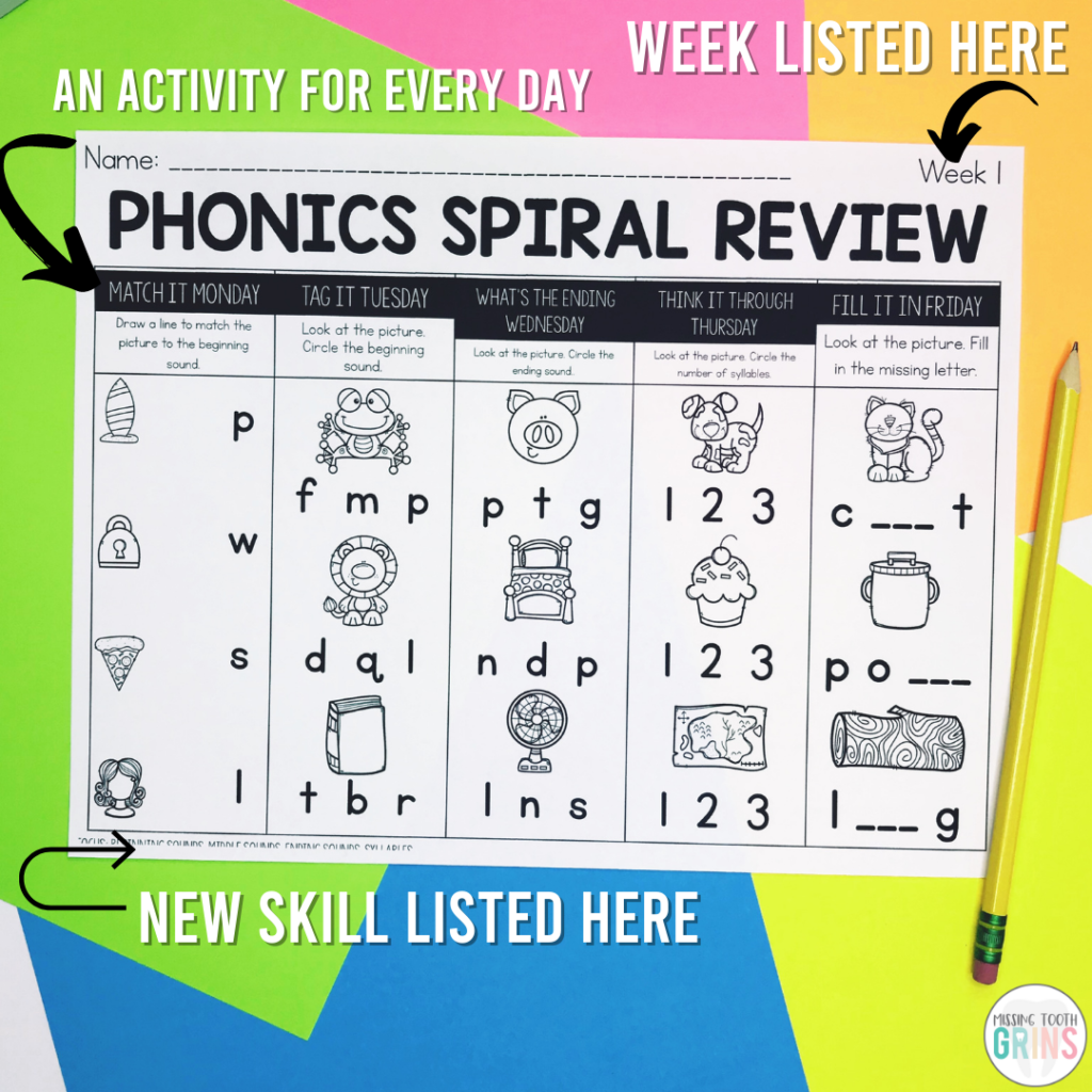 Kindergarten Daily Spiral Review Worksheets Educational Activity Home Learning Homeschool Math Worksheet Reading Printable Etsy