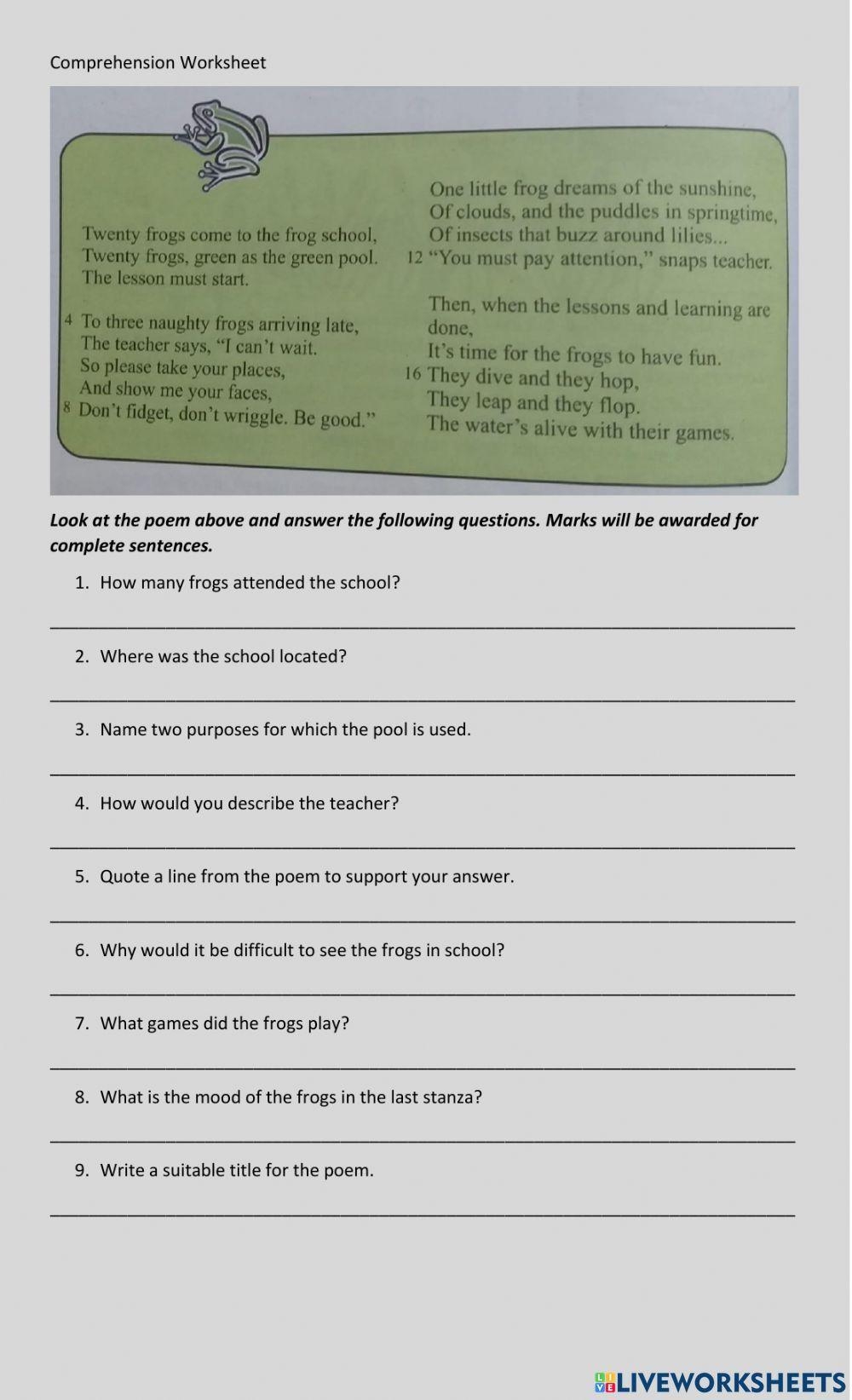 Poetry Exercise For Grade 4 Worksheets Library