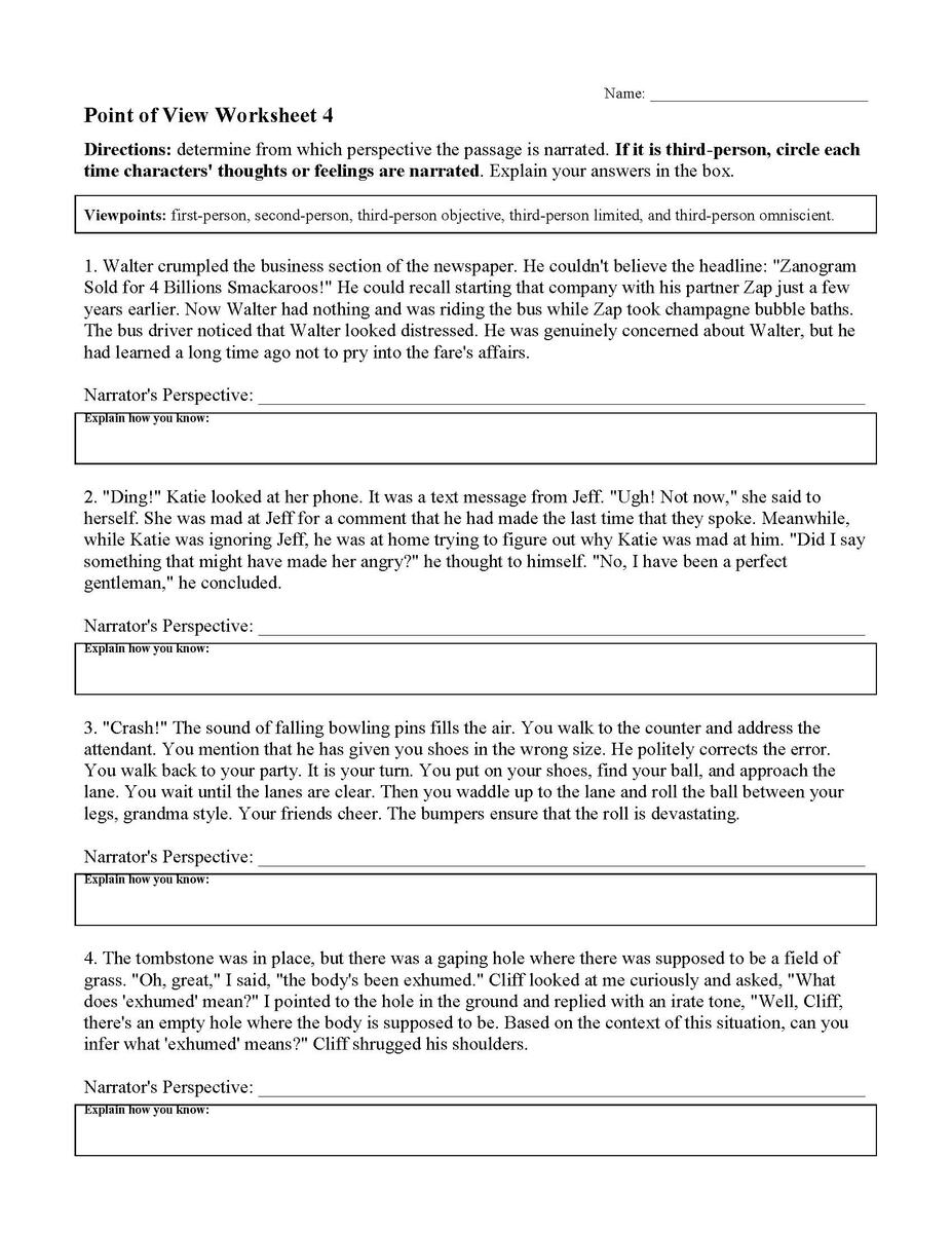 Point Of View Worksheets Reading Activities